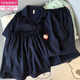 Modal green fresh pure cotton gauze pajamas for women in spring and summer short-sleeved student cute girl three-piece set home clothes Yunduo Cotton-9905# Black Love Three-piece Set M [Suggestion 75-100Jin [Jin equals 0.5 kg]]