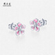Chow Tai Sang platinum earrings for women, small peach blossom enamel earrings PT950 platinum birthday gift for girlfriend, platinum peach blossom earrings 1.54g