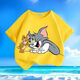 Cat and mouse summer new cartoon short-sleeved T-shirt for men and women, small and medium-sized children, pure cotton round neck, loose and versatile - SL yellow - KX683 Cat and mouse, one size [a small size/suggested to take a larger size]