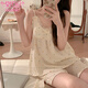 
Modal pajamas with breast pad for women in summer new lace lace suspender shorts suit sweet girls can wear home clothes outside 6669-1# Little Flower L