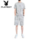 Playboy (PLAYBOY) Pure Cotton 2023 New Ice Silk Short Sleeve T-shirt Set Men's Casual Sports Two-Piece Set Men's Loose Summer Trend 671 Khaki Set L 110Jin [Jin equals 0.5 kg]-130Jin [Jin equals 0.5 kg]