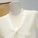 
Silk Cypress V-neck sweater 2025 summer new women's lace splicing gentle lady design top