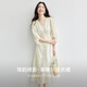 尚都比拉花边V领五分灯笼袖花卉绣花连衣裙女夏季优雅度假收腰显瘦中长裙