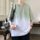 QLTQZQ渐变圆领短袖T恤男孩夏季15岁学生青少大童半袖宽松13潮牌 9201绿色 L (约80-100斤可穿)