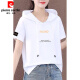 Pier Cardin pure cotton hooded short-sleeved T-shirt for women 2025 summer new Korean style fashionable loose thin casual versatile top for women 693 short-sleeved sweatshirt M [100Jin [Jin equals 0.5 kg] below]