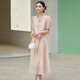 
Ehangy light luxury brand dress for women 2025 summer new high-end fashion slim embroidery two-piece skirt champagne powder (two-piece set) XL
