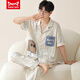 Catman MIIOW men's pajamas summer pure cotton short-sleeved trousers spring and summer thin simple large-size cardigan home clothing set:An693 L men