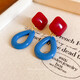 Non-pierced ear clips, water drop square resin retro fashion earrings, versatile niche temperament earrings, light luxury and high-end sense, ear clips - red - blue