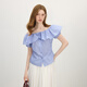
Fan Silann can wear ruffled ruffles for two goddess-sensual slim short-sleeved shirt for women in summer 2025 new design top 2690 bright silk blue stripes M