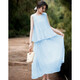 
Demana [Oro Holiday Style] Summer Laiser splicing fake two-piece sleeveless off-shoulder drip button cake for women's dress