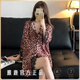 雅鹿性感冰丝睡衣女款夏季薄款V领短袖短裤开衫豹纹蕾丝睡裙家居服 YM#12357 XL 建议110-130斤