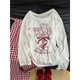 Weiße Graffiti Off-Shoulder Langarmed T-Shirt Sonnenschutzbluse für Frauen 2025 Neuer Sommer Dünner fauler Stil loser Top White Top XL