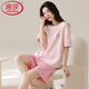 
LangSha light luxury pajamas for women in summer shorts shorts cotton round neck thin sweet pink home clothing set can be worn outside Z9855 M [80-100Jin [Jin equals 0.5 kg] wear]