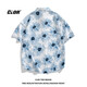 CLOR American ice silk shirt men's spring and summer printed short-sleeved shirt loose jacket CLCX11 Blue Rhyme Flower 2XL