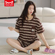 Catman Miiow Pajamas de algodón puro para mujeres en pantalones cortos de verano set de dos piezas delgada de dos piezas Simple Summer Pure Cotton YZT9857 M recomendado para usar peso 75-95 Jin [Jin iguala 0.5 kg]