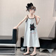 MOKITOUL女童纯棉睡裙夏季2025新款儿童女孩大童超好看家居服甜美吊带睡衣 灰色 110cm 均码