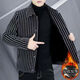 FELALWEN autumn and winter new men's coat high-end versatile plus velvet thick striped wool coat lapel casual jacket warm dark gray XL 125-140Jin Jin equals 0.5 kg