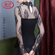 
Langsha spring stand-up collar base shirt for women lace inner mesh long sleeve temperament women's shirt loose top blouse black lace shirt 9193 L