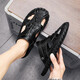 2025 Sommer Echtes Leder-Herrenbeutel-Toe Dual-Purple-Soft-Soled-Sandalen für das Fahren am Strandgeschäft High-End-Freizeitsandalen M9855 Schwarzer wasserdicht und nicht rutschend 42