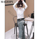 
MAGIOPY International Luxury High-end Brand Hong Kong Style Fashion Fashion Set Women's 2025 Spring Temperament Slim White Long Sleeve Top White Top + Gray Jeans S (100Jin [Jin equals 0.5 kg])