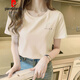 皮尔卡丹（pierre cardin）奶杏色正肩国风棉质短袖t恤女宽松基础体恤夏季2025年新款上衣针 6172烟熏紫 M (建议80-105斤)