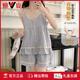 
Yalu gentle wind pajamas for women in summer suspender cloud cotton thin sweet mist blue with chest pad student home clothing set 9904 bean paste color [with chest pad removable] 2XL [recommended weight 125-145Jin [Jin equals 0.5 kg]]
