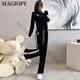 Magiopy International Luxury High-End-Marke European Station Set Women's 2025 Spring Slim Black Gold Velvet Jacket Black Two-Tiefe Set S (100jin [Jin Equals gar 0,5 kg])
