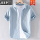 Jeep Spirit Herren-Leinen Lappel mit kurzärärmigem T-Shirt lose Hemdkragen mit Kragen T-Cotton Leinen T-Shirt Leinen Kleidung Yunyi-9711 Yellow M