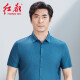 红都夏季新款短袖衬衫男薄款条纹锦纶面料中年男士爸爸装半袖衬衫 邦芷青tm6630-1 均码 170/88A