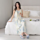 Cat man with chest pad nightgown for women for summer thin modal cotton pajamas casual dress large size home clothes can be worn outside 52608 apricot blue smudge [with chest pad] L [recommended 100-120 Jin [Jin equals 0.5 kg]]