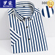 
ROMON short-sleeved shirt men's summer short-sleeved shirt navy blue background white stripes no iron business casual youth workwear half-sleeved flat elastic short-sleeved D833 44 [185-200Jin[Jin equals 0.5 kg]]