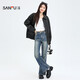 三福（SANFU）春季外套女2025新款立体口袋PU皮衣宽松百搭时尚夹克上衣女装 棕色- 薄款 S