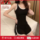 雅鹿带胸垫夏季睡衣女吊带莫代尔2025新款性感运动背心家居服套装外穿 12035 深灰【无胸垫】 M 【建议体重75-95斤】