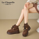 La Chapelle thick-soled Martin boots for women, new autumn and winter heightening short boots for small people, one-legged work boots, brown 36