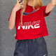 耐克（NIKE）短袖女装2025夏季新款健身训练运动服半袖圆领透气休闲短款T恤 纯棉HF6291-687健身红 S