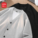 MINISO Cardigan Knitted Jacket Men's Autumn and Winter New Men's V-neck Heavy Cotton Button Sweater Loose Casual Autumn Top 350G Heavy Hemp Gray L /175 (Full refund for quality issues within 30 days)