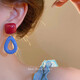 Non-pierced ear clips, water drop square resin retro fashion earrings, versatile niche temperament earrings, light luxury and high-end sense, ear clips - red - blue