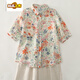 First Trail (CHUJING) Hong Kong style retro printed cotton and linen short-sleeved shirt for women's summer large size loose and slim and breathable linen temperament elegant top yellow 1278 M recommended 115 Jin [Jin equals 0.5 kg] or less