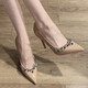 
Planaling high heels nude color pointed toe leather shoes rhinestone sandals female fairy heels single shoes summer height increase Mary Zhen high heels - nude color [total height 6CM, heel height 4CM] 38