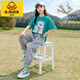 G.DuckKids Girls Suit à manches courtes 2025 Nouveau Spring and Summer Casual Voly Volydold Color imprimé mince à manches courte à manches vertes Top vert + pantalon gris 677 110