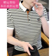 Fickan条纹短袖t恤男士夏季衬衫领polo衫男士休闲上衣服装 WE7029藏青色 纯棉 M 165  建议【90-105】斤左右
