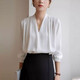 
2025 Women's White V-neck Satin Shirt Workplace Commuter Interior Suit High-end Top Professional Outfit White Shirt 675 White [V-neck] 3XL Recommended [140-150Jin [Jin equals 0.5 kg]]