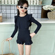 Jingyouyu children's swimsuit girls 2025 new hot spring style dress princess style junior high school student sun protection swimsuit navy blue one-piece swimsuit 120 cm