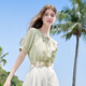 Baitu Betu Women's Clothing 2025 Summer NUEVA Camisa de camisa Diseño de la tela de imitación Fabrica no fácil de arrugas Mujeres de manga corta 2506T24 Verde L