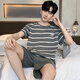 Langsha Herren-Pyjama, sommerliche Kurzärmel-Shorts, lockere und große Größe, alle koreanischen Versionen der halben Ärmselungen mit halbärmeligem Hausbekleidungsanzug, die außerhalb von 9928# Kurzärärmel-Shorts L (90-125jin [Jin gleich 0,5 kg] können getragen werden) können getragen werden) kann getragen werden)
