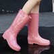 Frauen neue Mode hohe Röhre verdickte lange Röhrchen Anti-Rutsch-Wasserschuhe für Frauenküchenarbeit sowie samtige Warmregenstiefel [JD312 High Tube] Blue 37-38