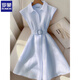 
Romon's popular skirt this summer for women's niche unique goddess style fashionable and slim French blue dress for women. Blue 2XL 130-140Jin[Jin equals 0.5 kg]