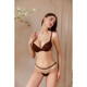 Triumph bra and underwear for women, patchwork lace, small breast push-up underwear set, women's French sexy sexy side breast top-up bra, coffee 75B