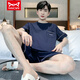 Catman (MiiOW) summer men's pajamas short-sleeved shorts cotton teenagers Korean style student large size home clothing middle-aged suit thin 9922 L men (recommended 100-130 Jin [Jin equals 0.5 kg])