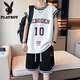 Playboy (Playboy) Traje de baloncesto de secado rápido de seda de hielo para niños, estudiantes de secundaria, camisetas, adolescentes, camisetas de chaleco deportivo de verano, LBD-TZ6173 Negro (Tops + Shorts) M 75 a 105 Jin [Jin equivale a 0.5 kg]